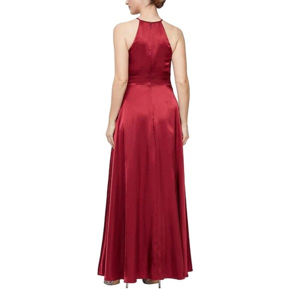 Alex and Eve Satin Belted Evening Dress - Picture 2 of 5